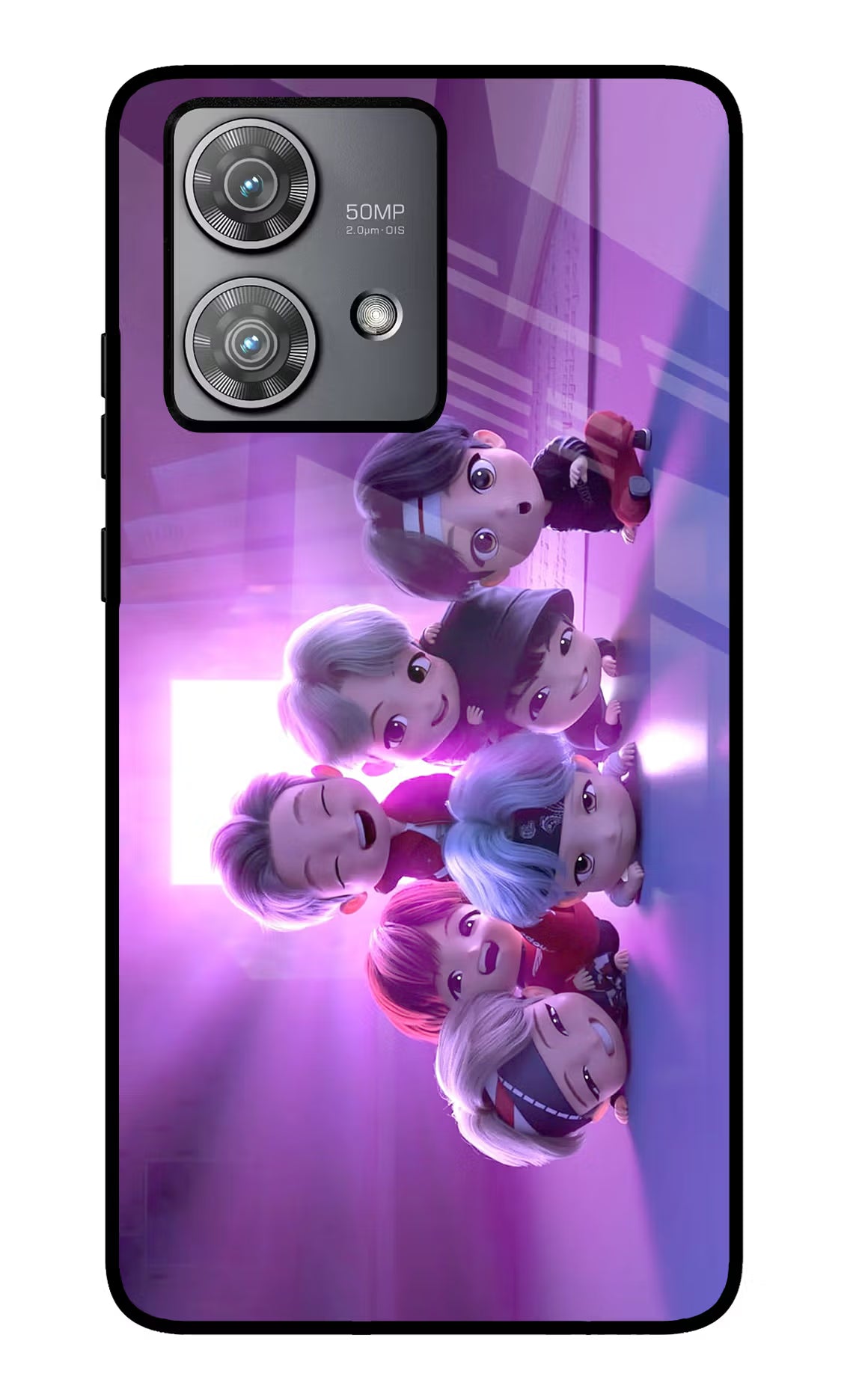 BTS Chibi Moto Edge 40 Neo Glass Case Back Cover by Casekaro