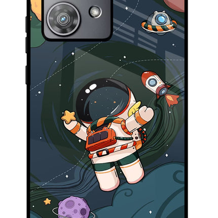 Cartoon Astronaut Moto Edge 40 Neo Glass Case Back Cover by Casekaro