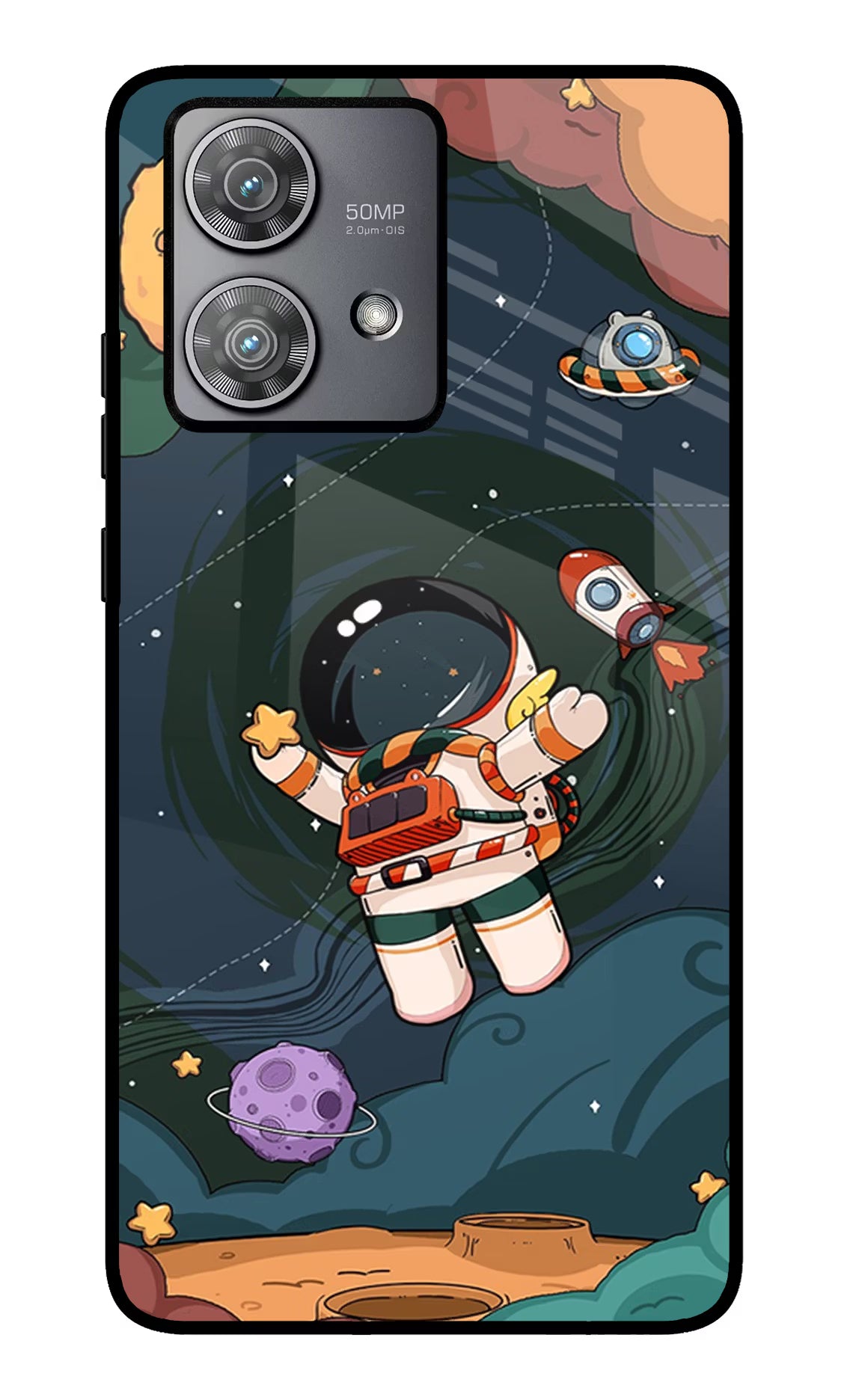 Cartoon Astronaut Moto Edge 40 Neo Glass Case Back Cover by Casekaro