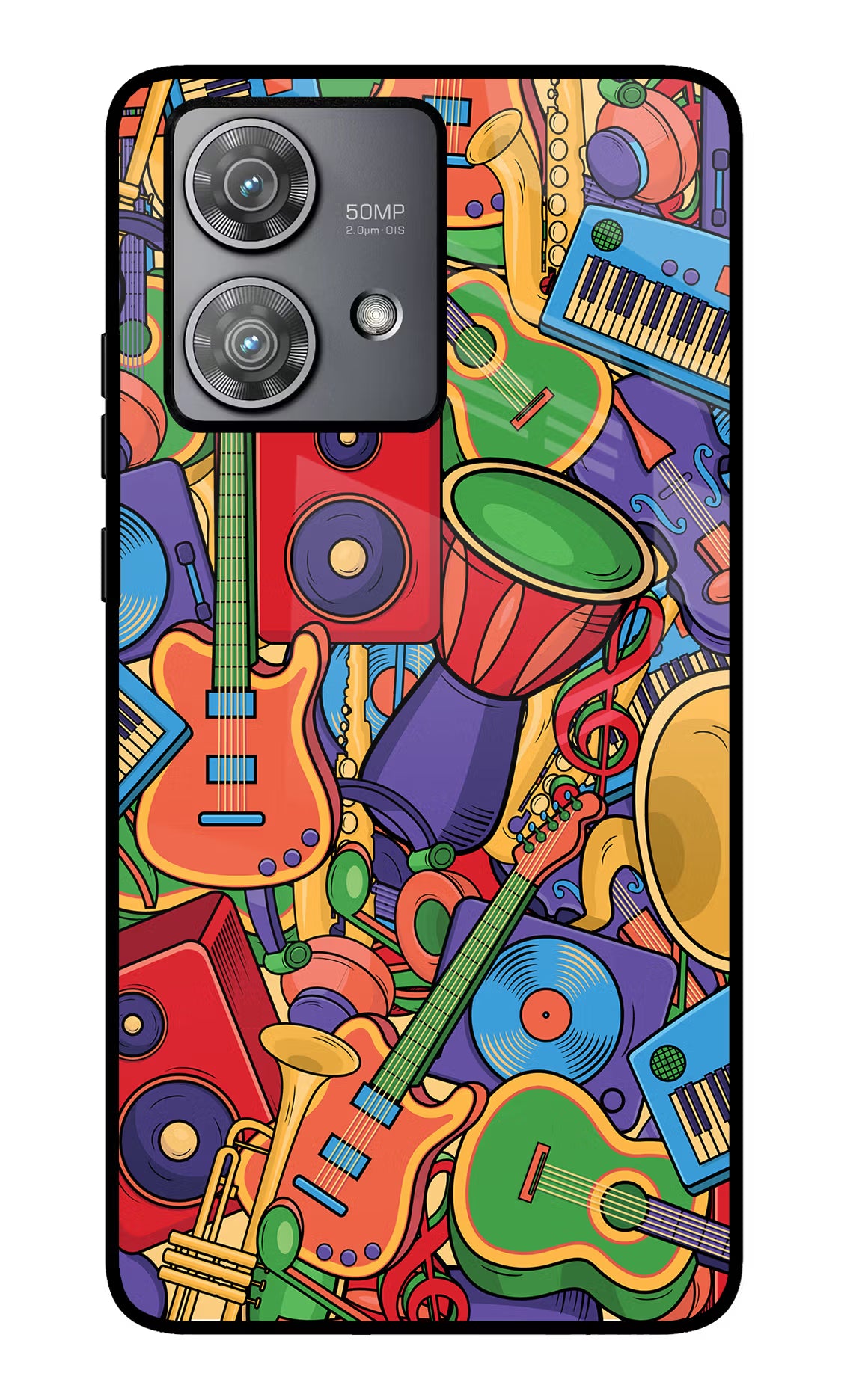 Music Instrument Doodle Moto Edge 40 Neo Glass Case Back Cover by Casekaro