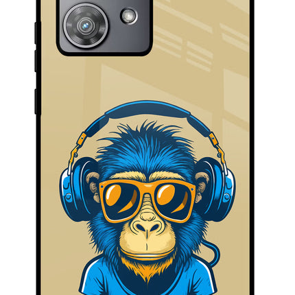 Monkey Headphone Moto Edge 40 Neo Glass Case Back Cover by Casekaro