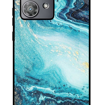 Blue Glitter Marble Moto Edge 40 Neo Glass Case Back Cover by Casekaro