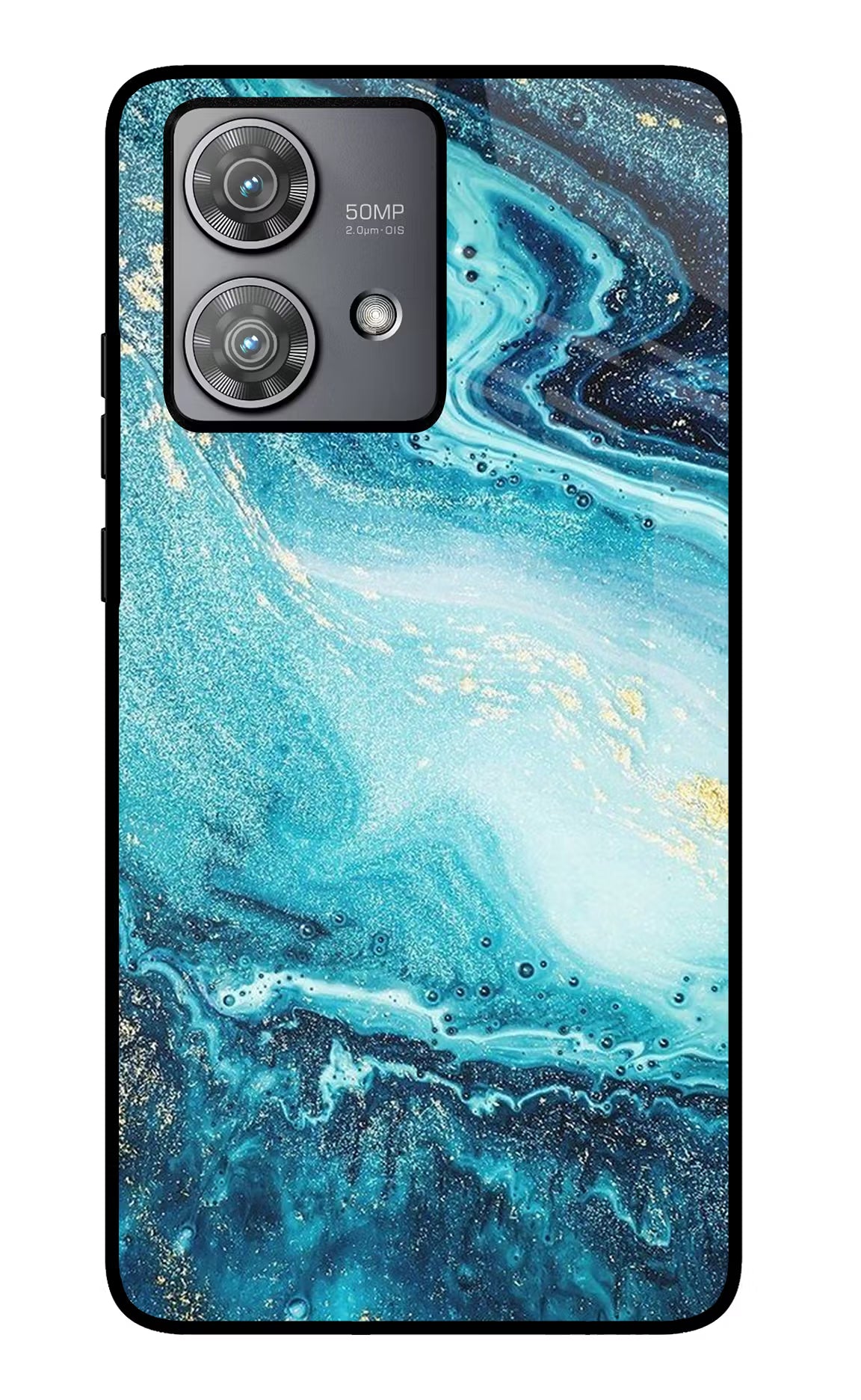 Blue Glitter Marble Moto Edge 40 Neo Glass Case Back Cover by Casekaro
