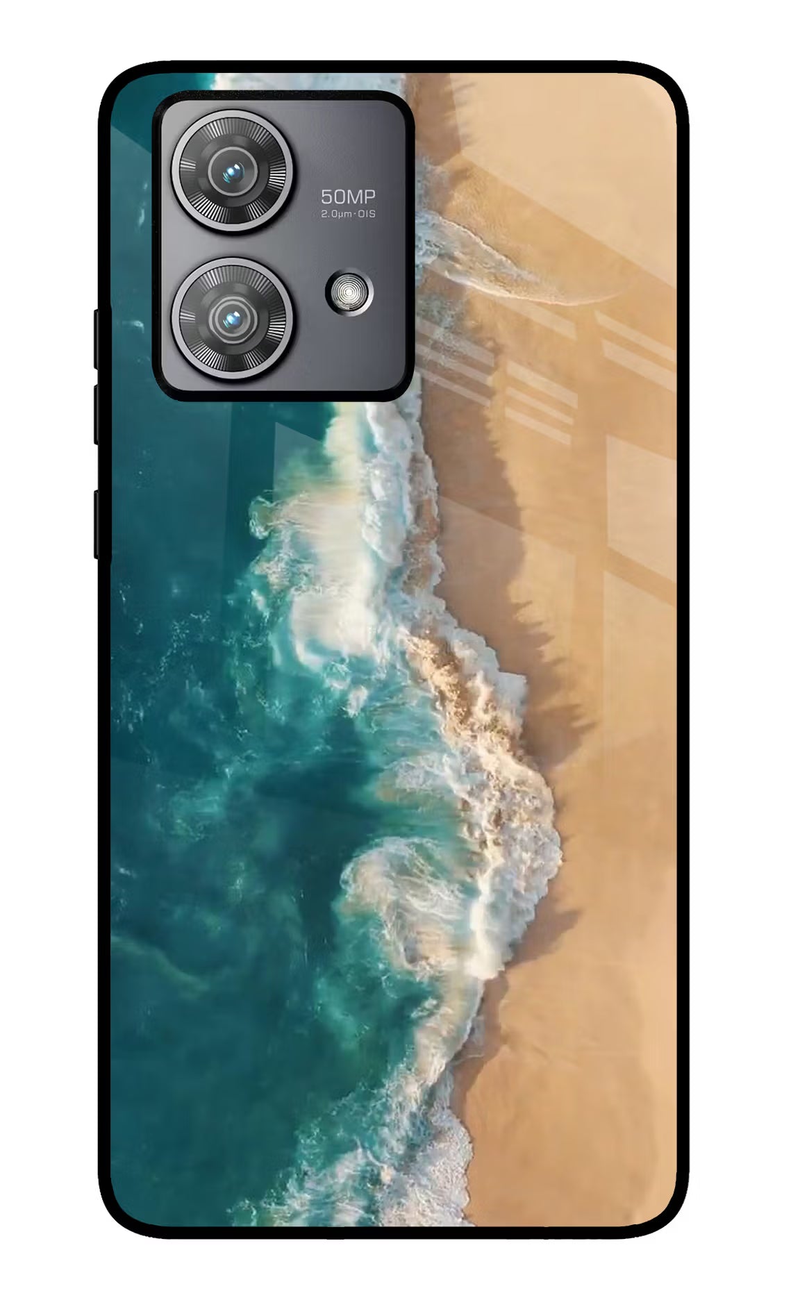 Ocean Beach Moto Edge 40 Neo Glass Case Back Cover by Casekaro