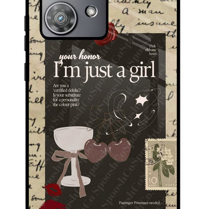 I am just a girl Moto Edge 40 Neo Glass Case Back Cover by Casekaro