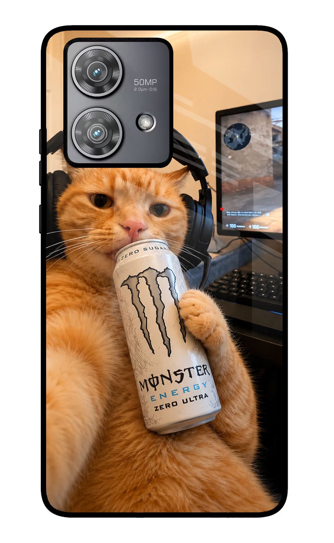 Gamer Cat Energy Moto Edge 40 Neo Glass Case