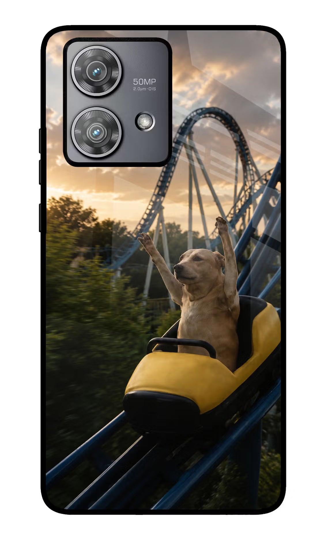 Rollercoaster Dog Moto Edge 40 Neo Glass Case