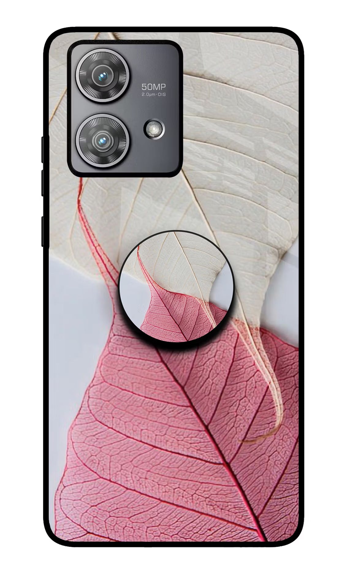 White Pink Leaf Moto Edge 40 Neo Pop Case by Casekaro