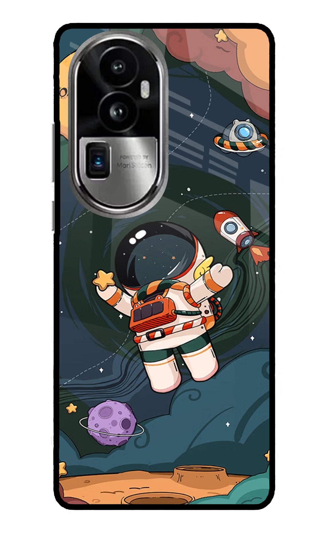 Cartoon Astronaut Oppo Reno10 Pro+ 5G Glass Case Back Cover by Casekaro