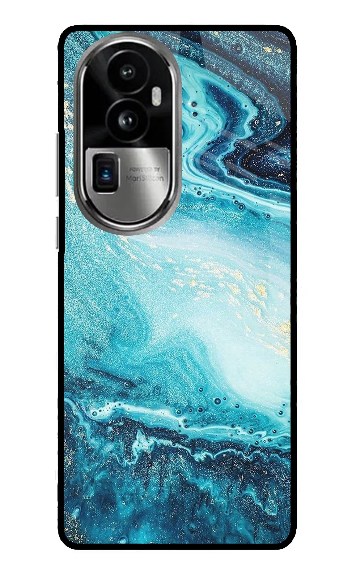 Blue Glitter Marble Oppo Reno10 Pro+ 5G Glass Case Back Cover by Casekaro
