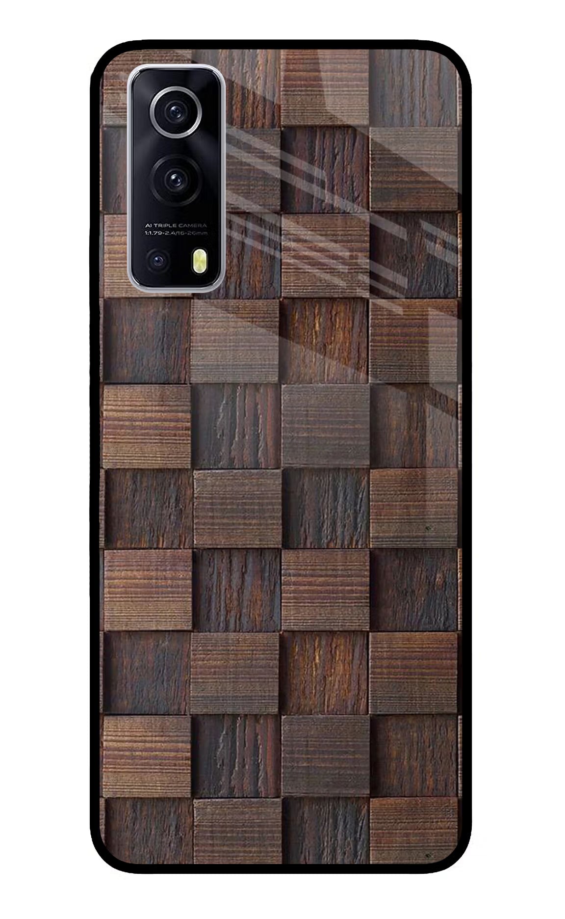 Wooden Cube Design iQOO Z3 5G Glass Case Back Cover by Casekaro
