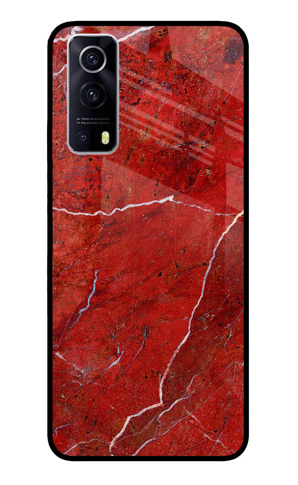 Red Marble Design iQOO Z3 5G Glass Case Back Cover by Casekaro