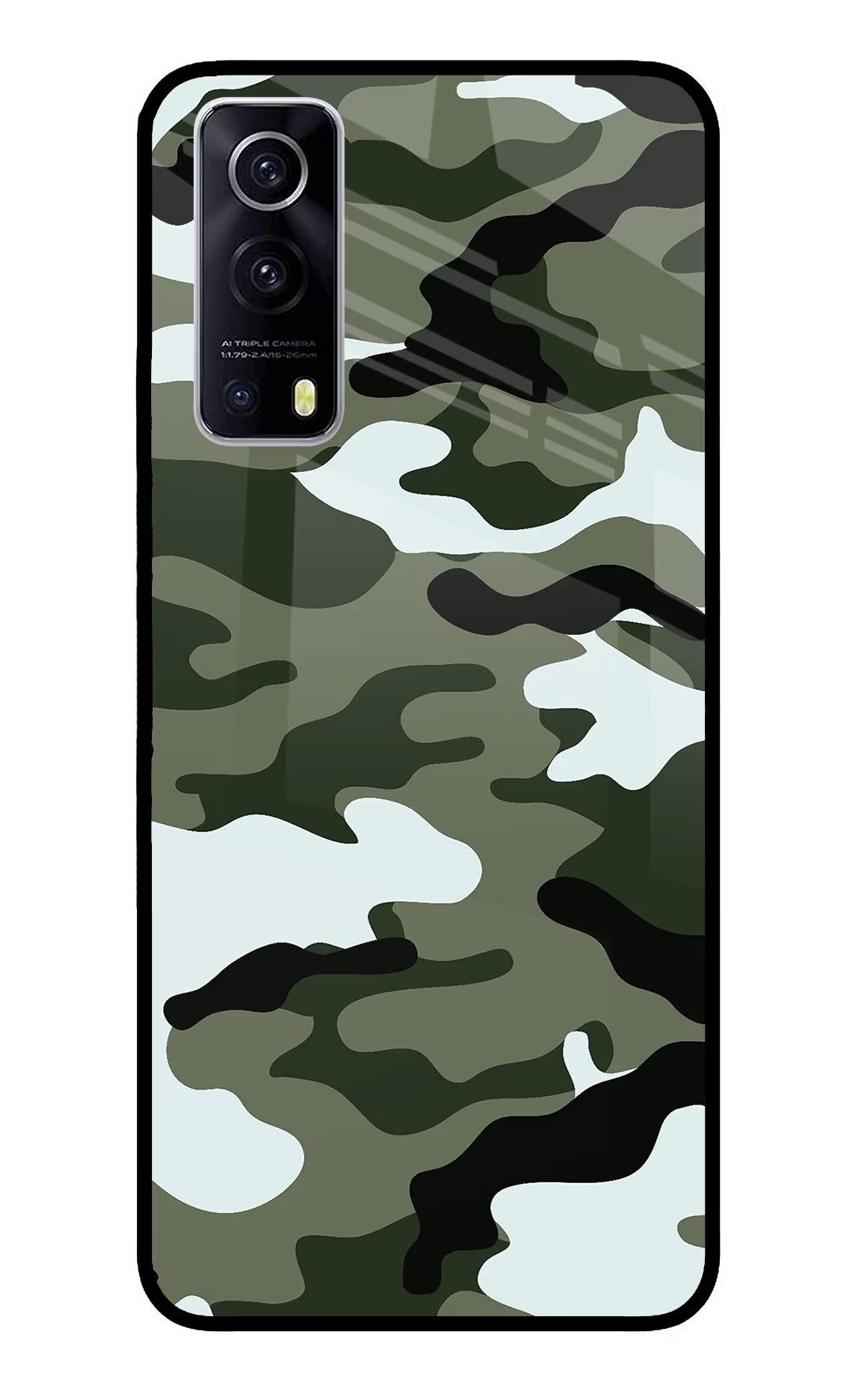 Camouflage iQOO Z3 5G Glass Case Back Cover by Casekaro