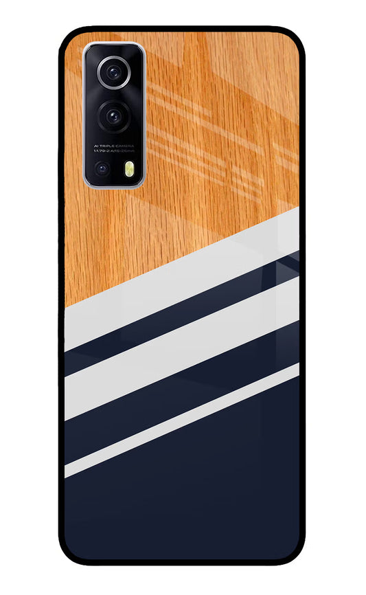 Blue and white wooden iQOO Z3 5G Glass Case