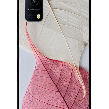 White Pink Leaf iQOO Z3 5G Glass Case Back Cover by Casekaro