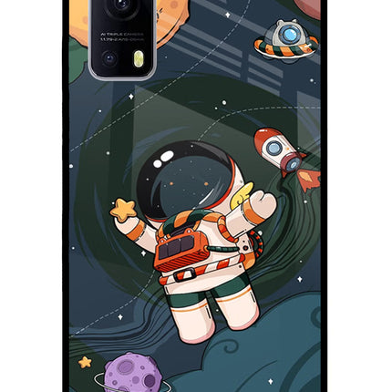 Cartoon Astronaut iQOO Z3 5G Glass Case Back Cover by Casekaro