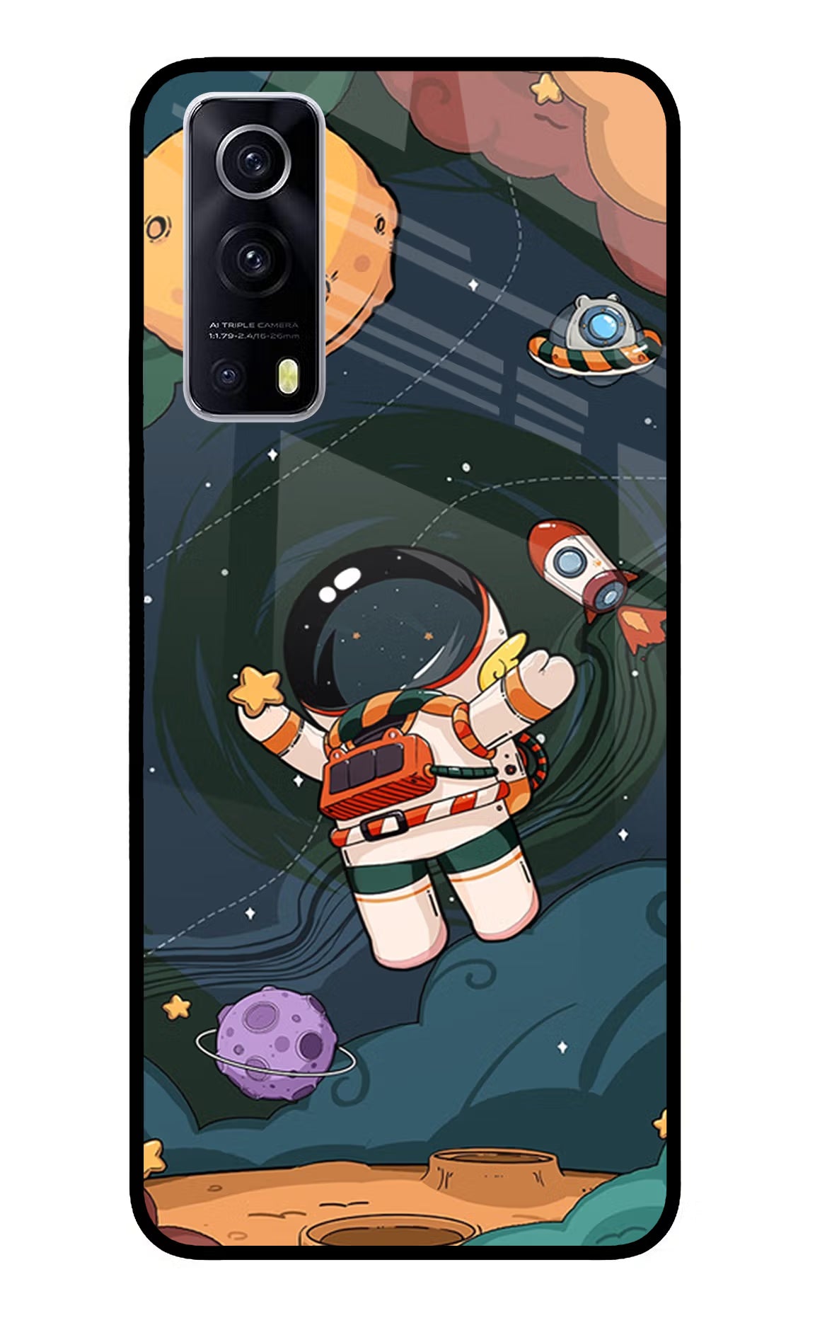 Cartoon Astronaut iQOO Z3 5G Glass Case Back Cover by Casekaro