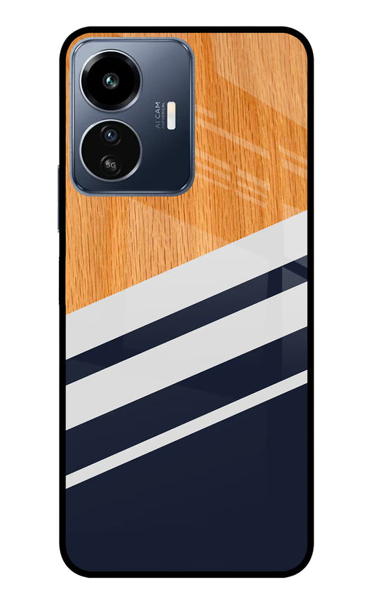 Blue and white wooden IQOO Z6 Lite 5G Glass Case