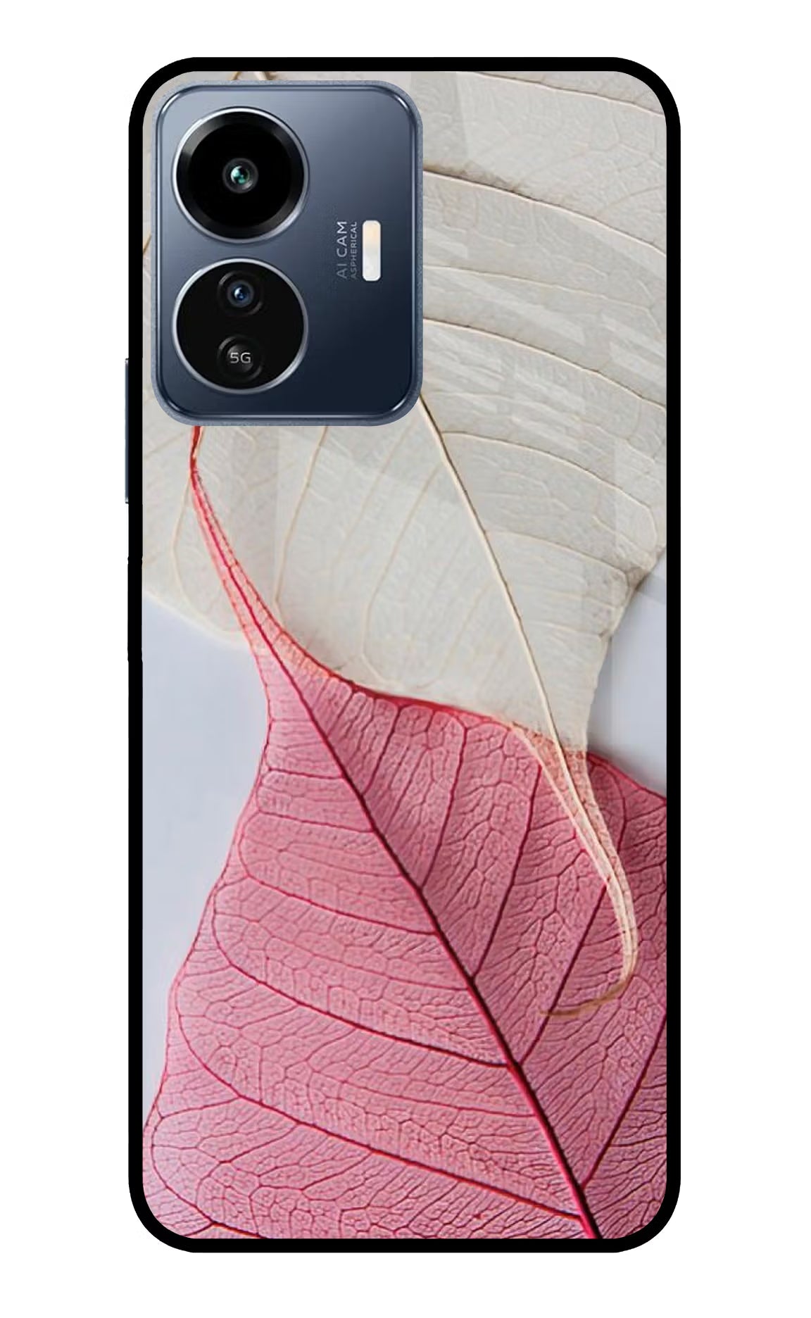 White Pink Leaf IQOO Z6 Lite 5G Glass Case