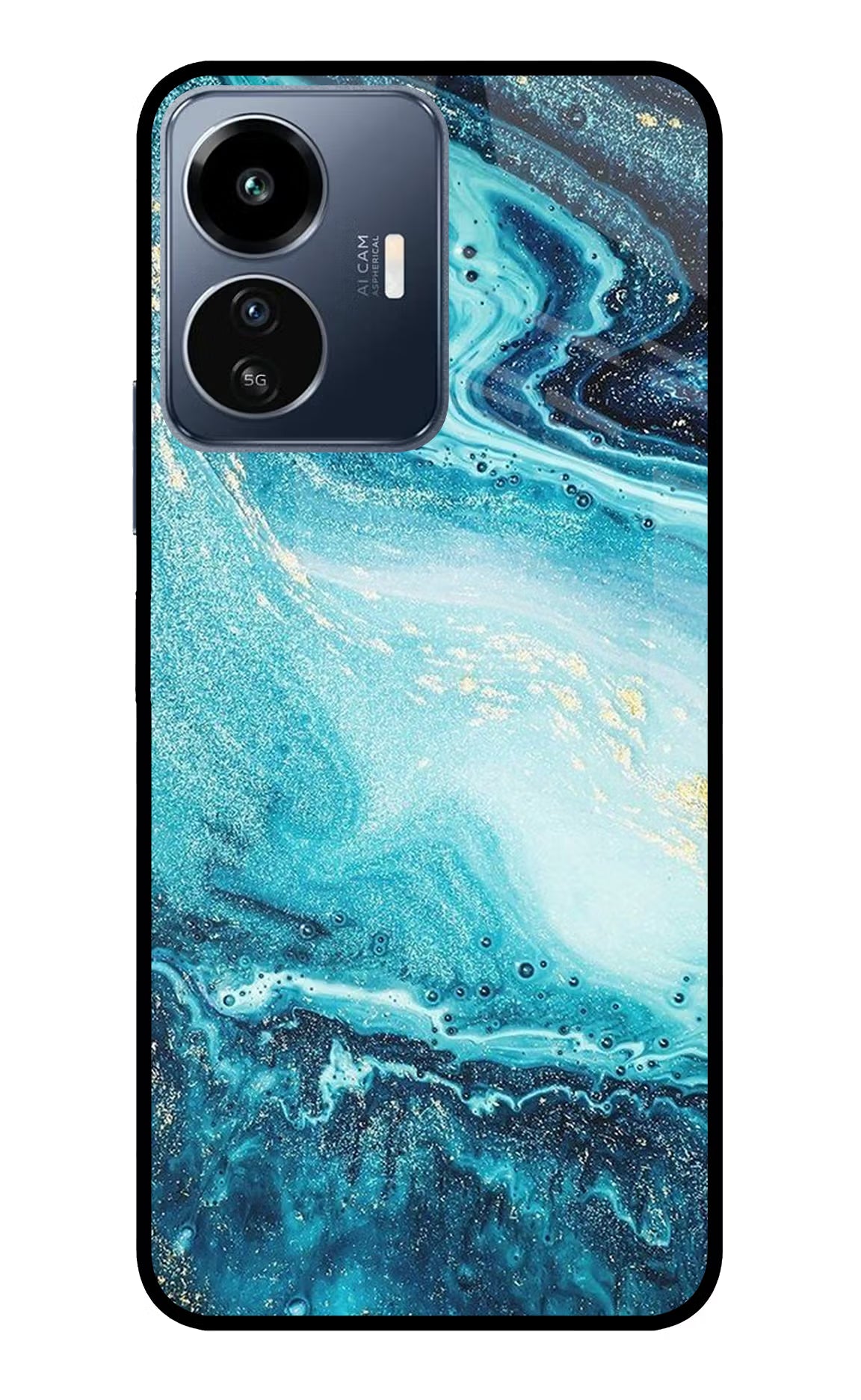 Blue Glitter Marble IQOO Z6 Lite 5G Glass Case