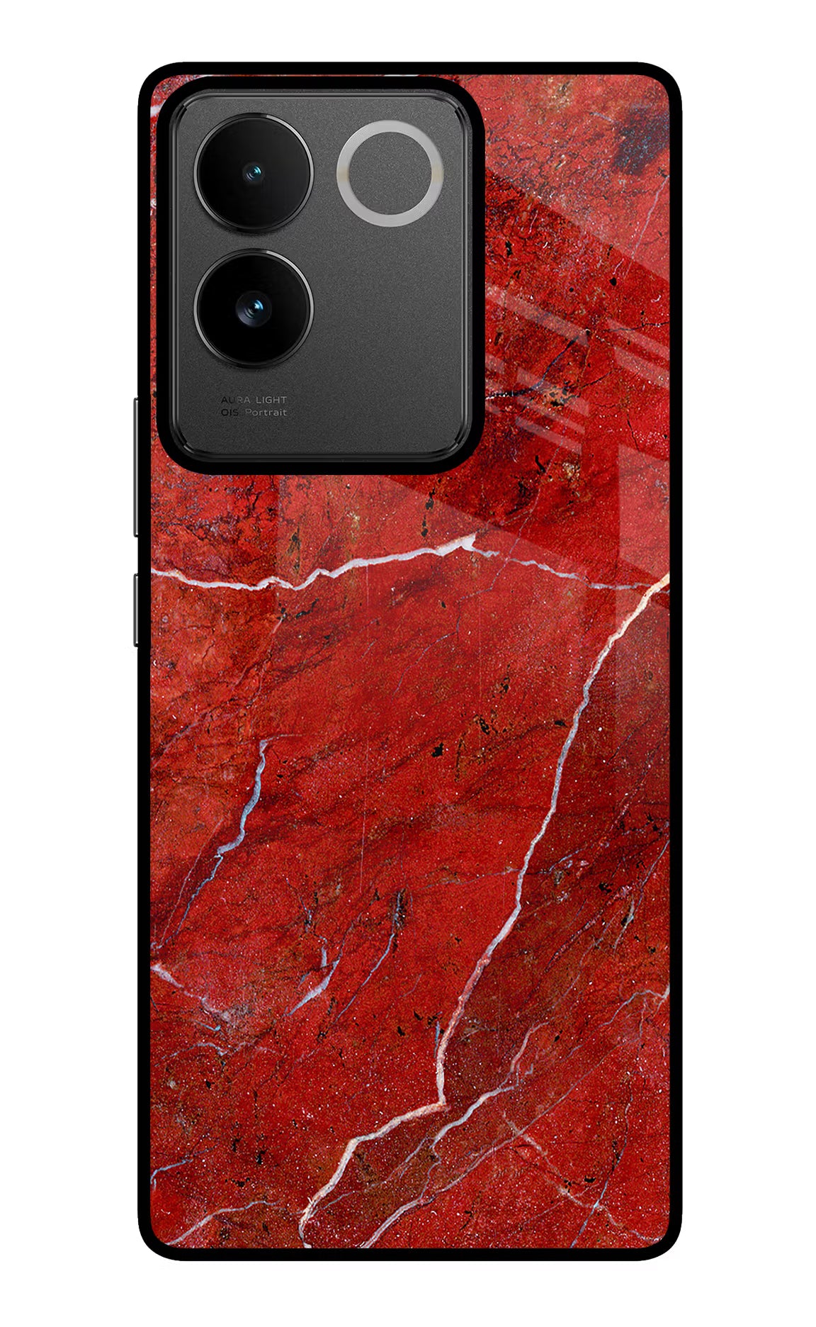 Red Marble Design IQOO Z7 Pro 5G Glass Case Back Cover by Casekaro