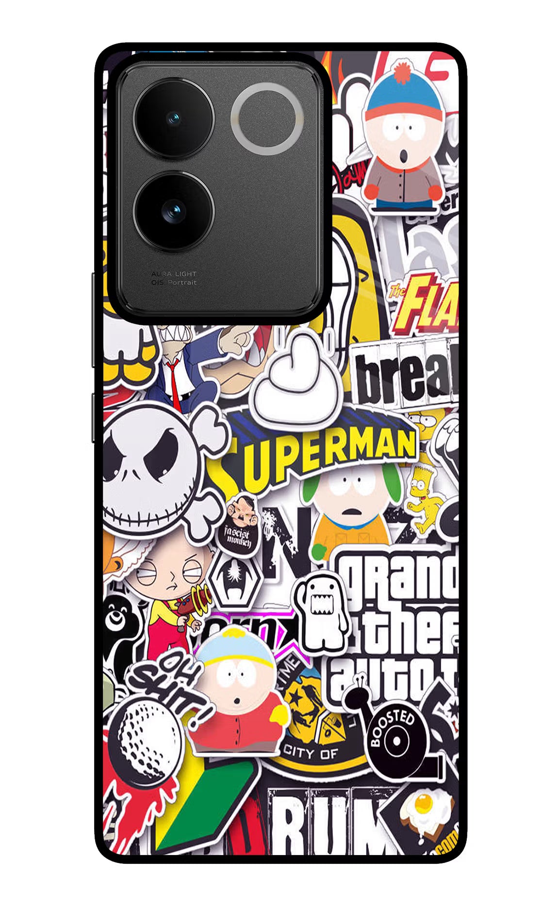 Sticker Bomb IQOO Z7 Pro 5G Glass Case Back Cover by Casekaro