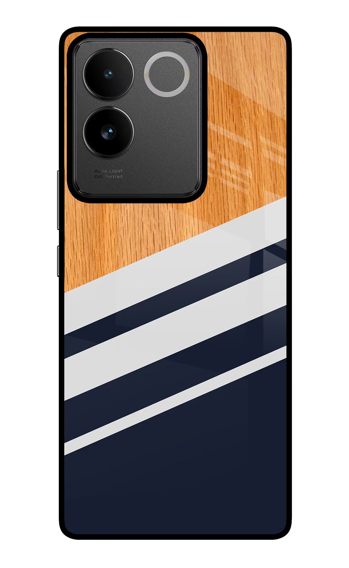 Blue and white wooden IQOO Z7 Pro 5G Glass Case Back Cover by Casekaro