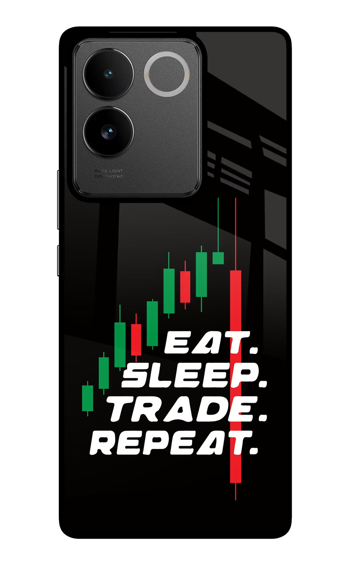 Eat Sleep Trade Repeat IQOO Z7 Pro 5G Glass Case Back Cover by Casekaro