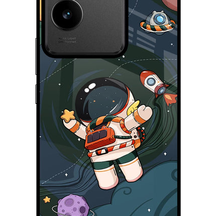 Cartoon Astronaut IQOO Z7 Pro 5G Glass Case Back Cover by Casekaro
