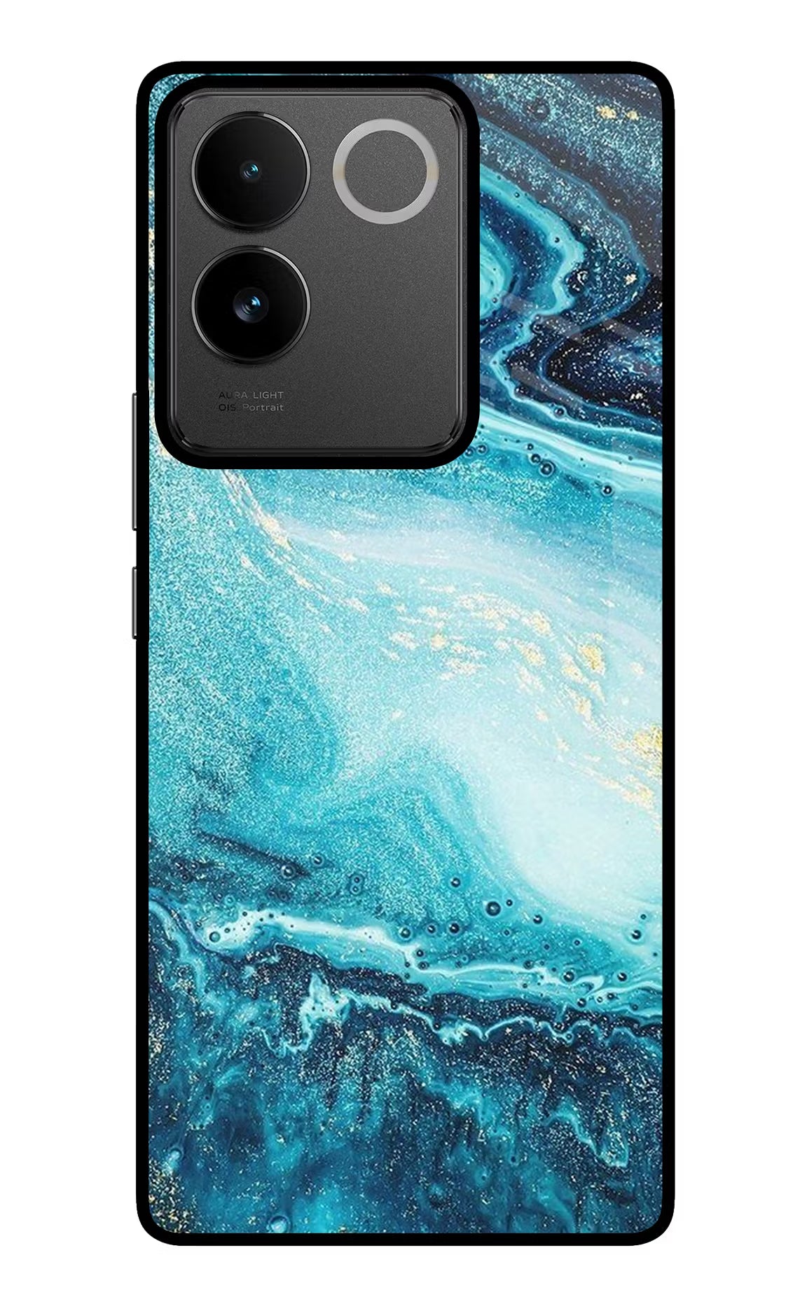 Blue Glitter Marble IQOO Z7 Pro 5G Glass Case Back Cover by Casekaro