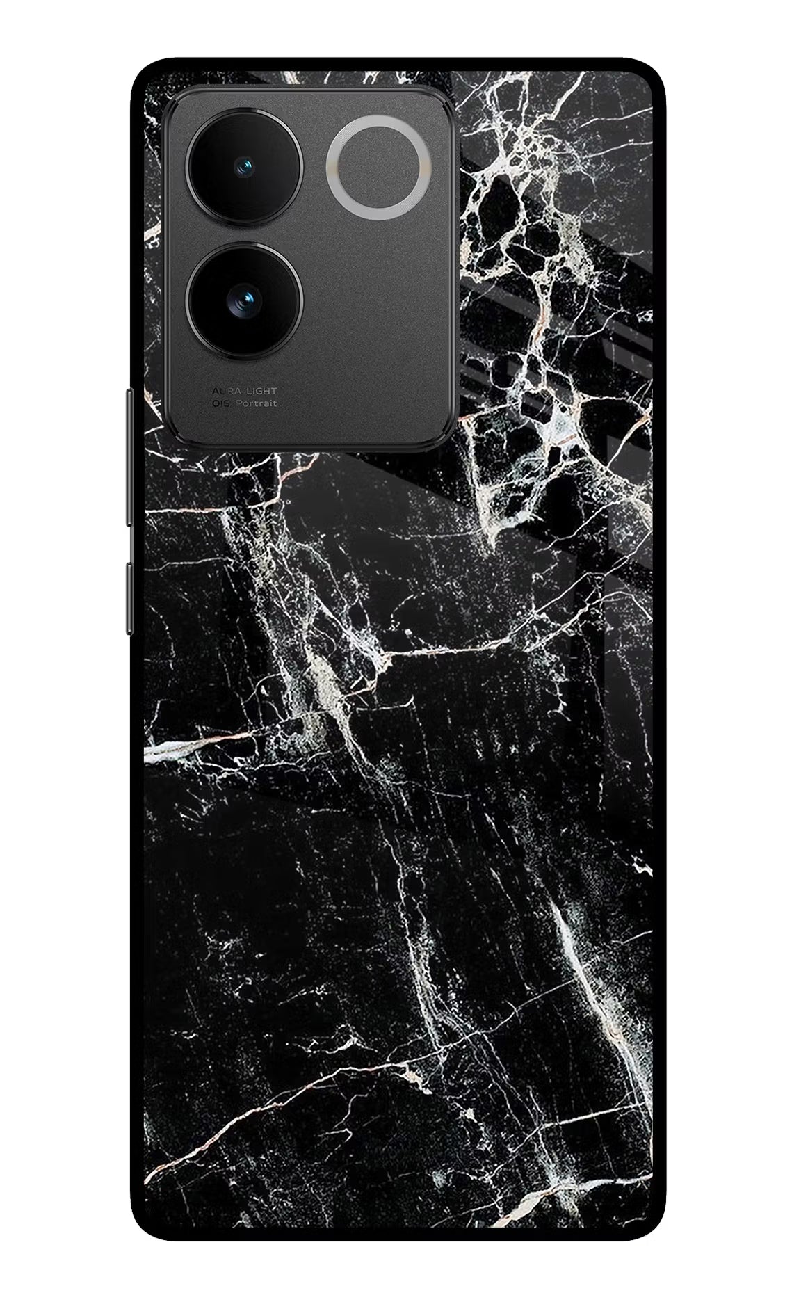 Black Marble Texture Vivo T2 Pro 5G Glass Case Back Cover by Casekaro