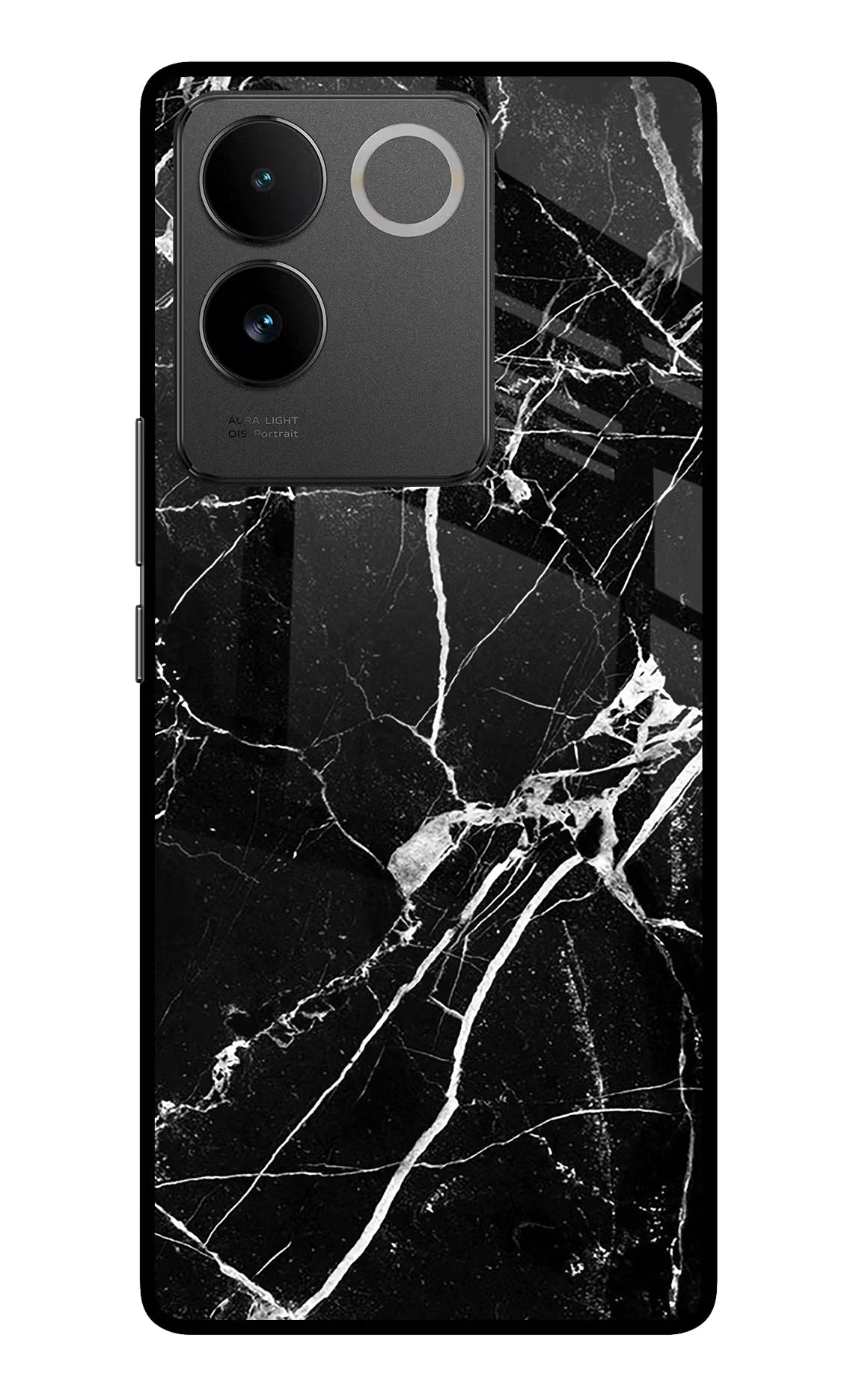 Black Marble Pattern Vivo T2 Pro 5G Glass Case Back Cover by Casekaro