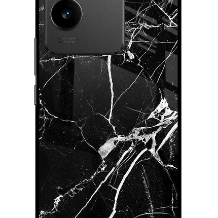 Black Marble Pattern Vivo T2 Pro 5G Glass Case Back Cover by Casekaro
