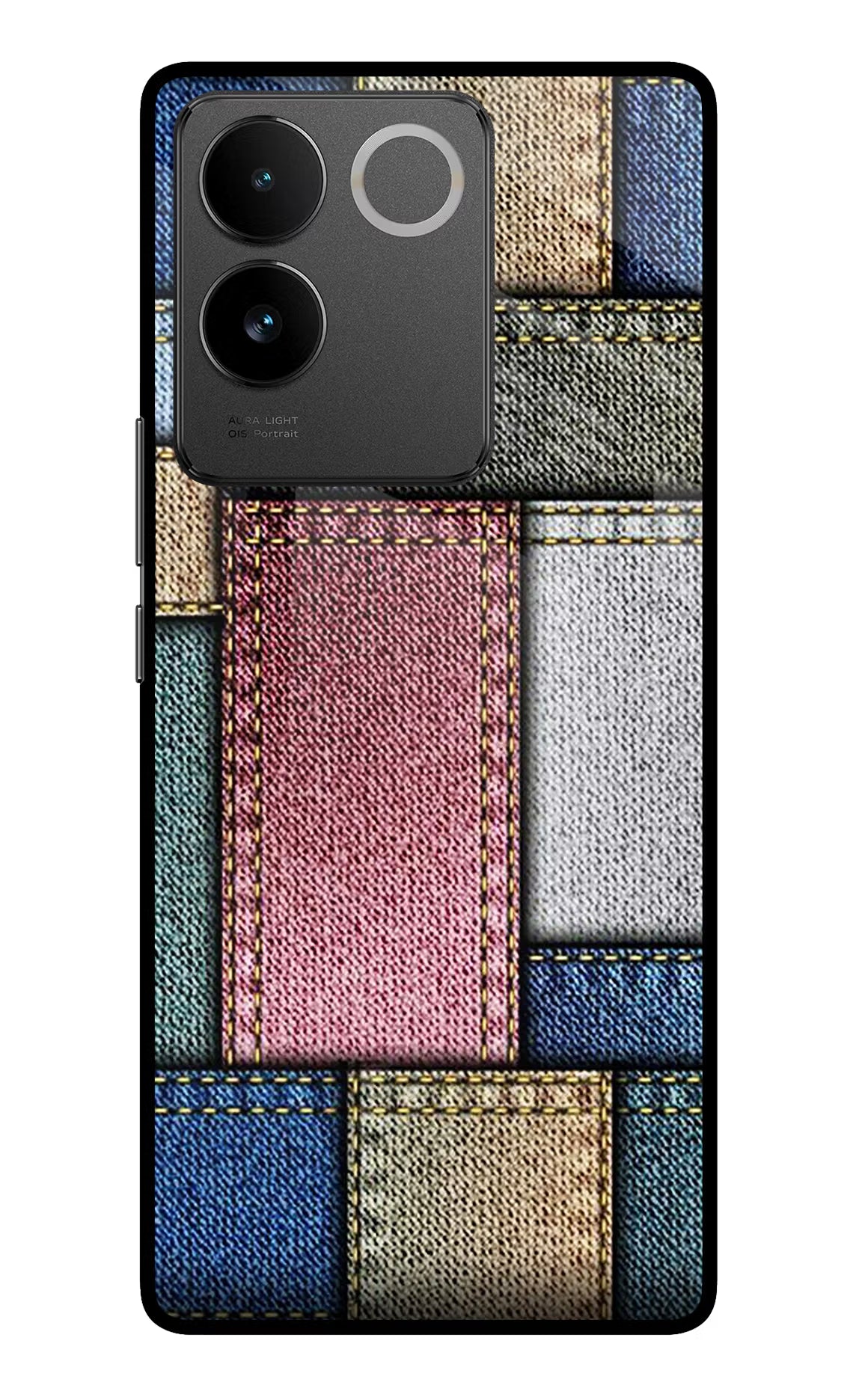 Multicolor Jeans Vivo T2 Pro 5G Glass Case Back Cover by Casekaro
