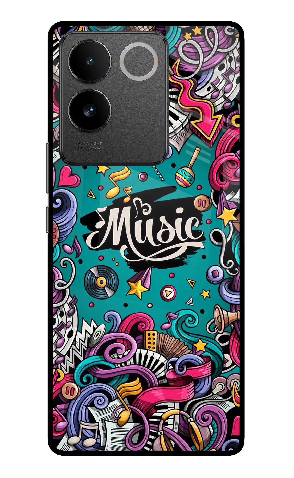 Music Graffiti Vivo T2 Pro 5G Glass Case Back Cover by Casekaro