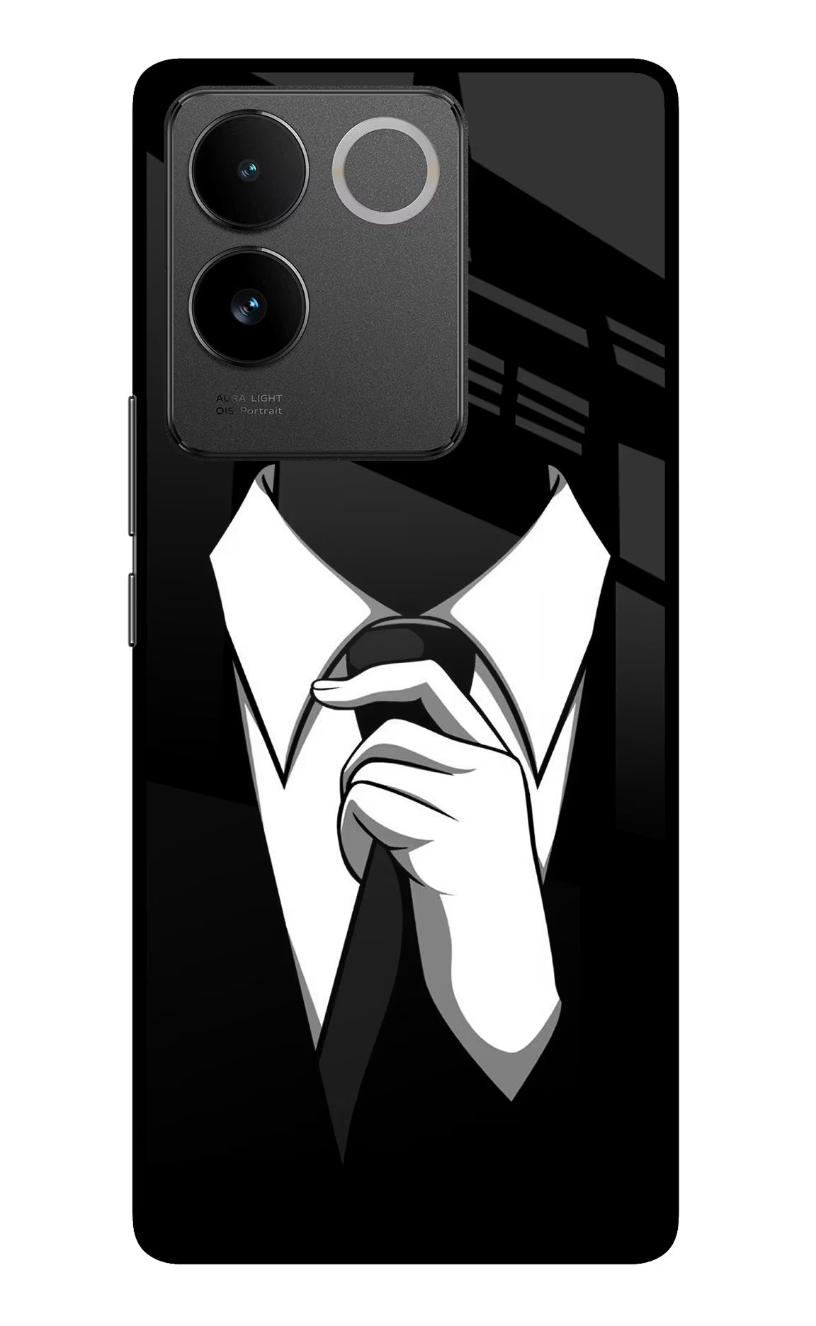 Black Tie Vivo T2 Pro 5G Glass Case Back Cover by Casekaro
