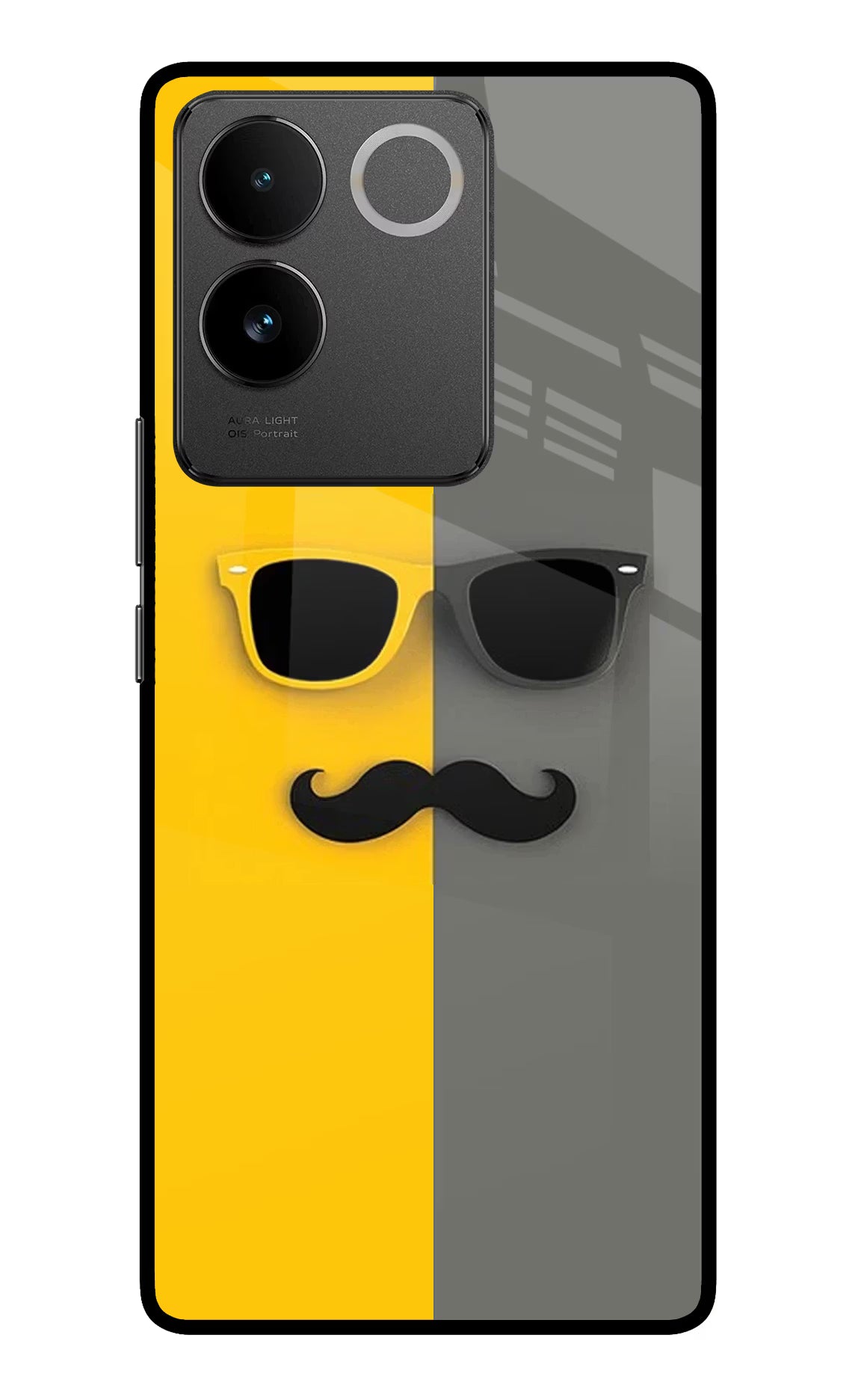 Sunglasses with Mustache Vivo T2 Pro 5G Glass Case Back Cover by Casekaro