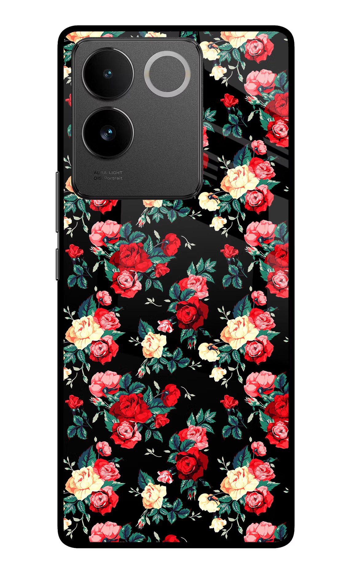 Rose Pattern Vivo T2 Pro 5G Glass Case Back Cover by Casekaro