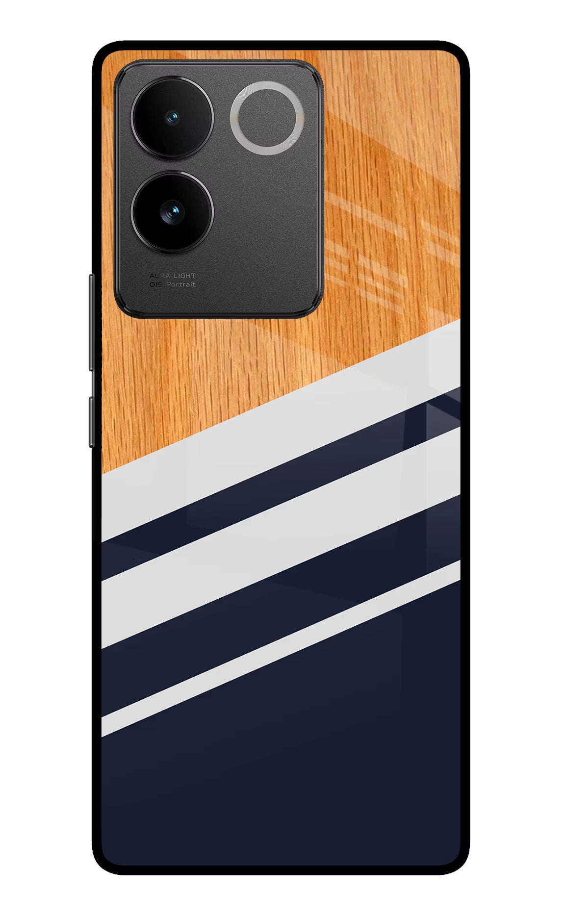 Blue and white wooden Vivo T2 Pro 5G Glass Case Back Cover by Casekaro