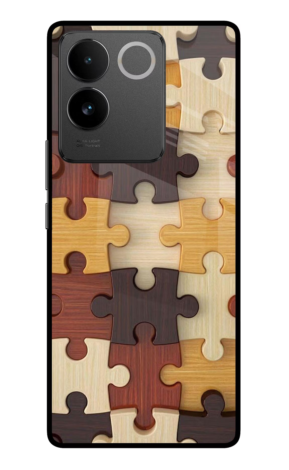Wooden Puzzle Vivo T2 Pro 5G Glass Case Back Cover by Casekaro