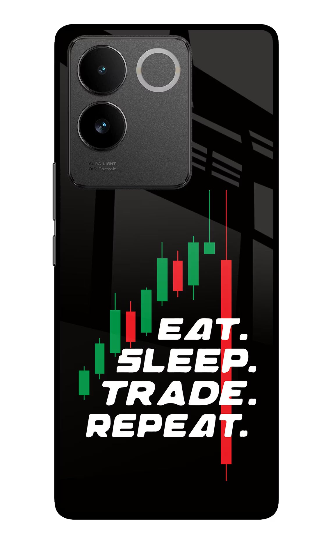 Eat Sleep Trade Repeat Vivo T2 Pro 5G Glass Case Back Cover by Casekaro