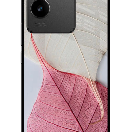 White Pink Leaf Vivo T2 Pro 5G Glass Case Back Cover by Casekaro