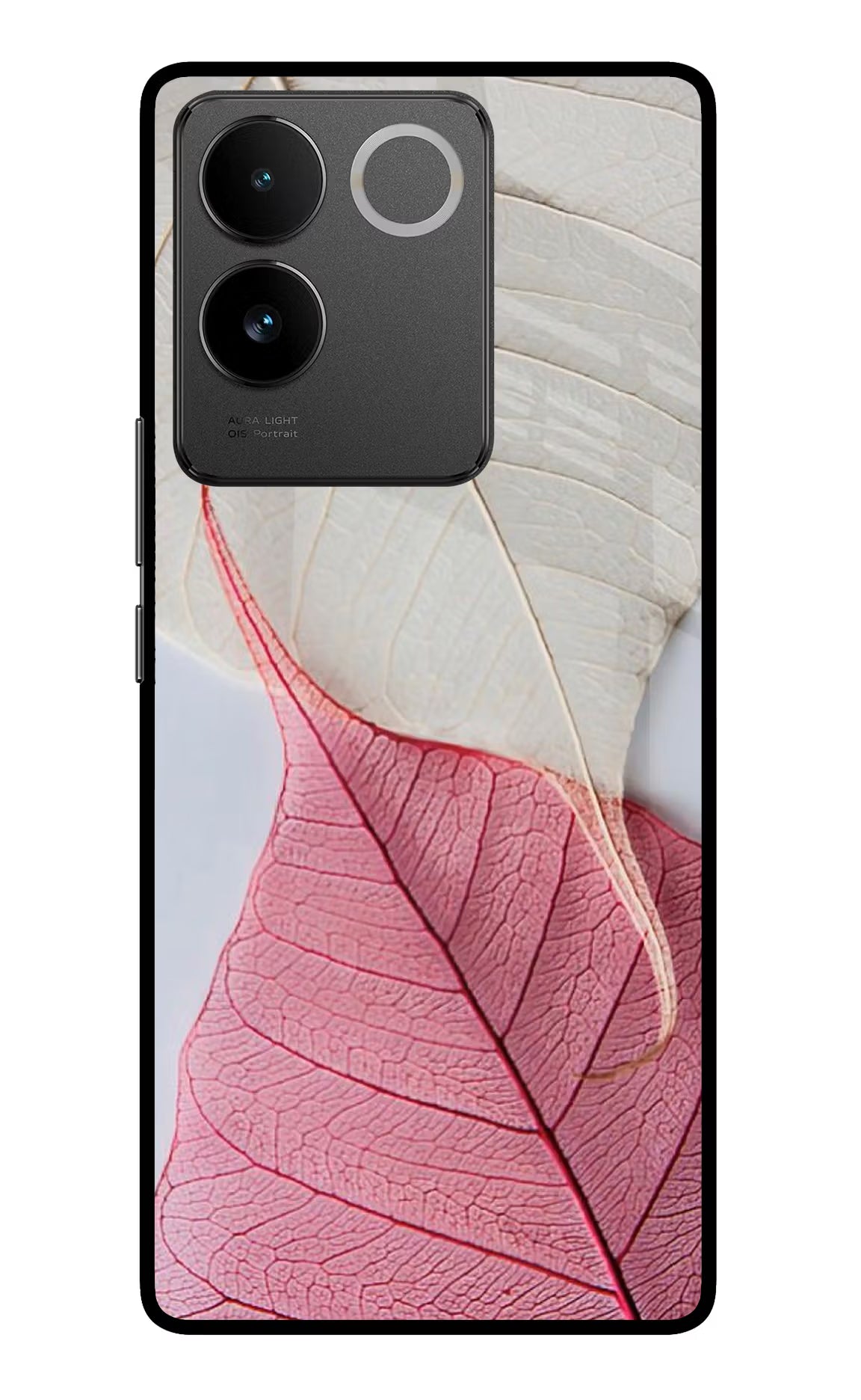 White Pink Leaf Vivo T2 Pro 5G Glass Case Back Cover by Casekaro