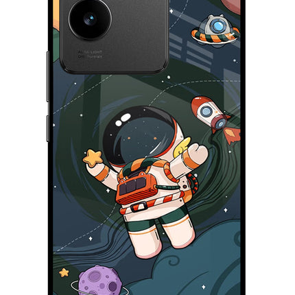 Cartoon Astronaut Vivo T2 Pro 5G Glass Case Back Cover by Casekaro