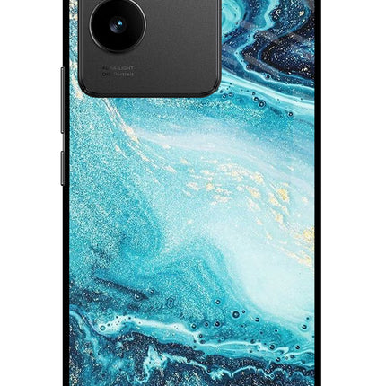 Blue Glitter Marble Vivo T2 Pro 5G Glass Case Back Cover by Casekaro