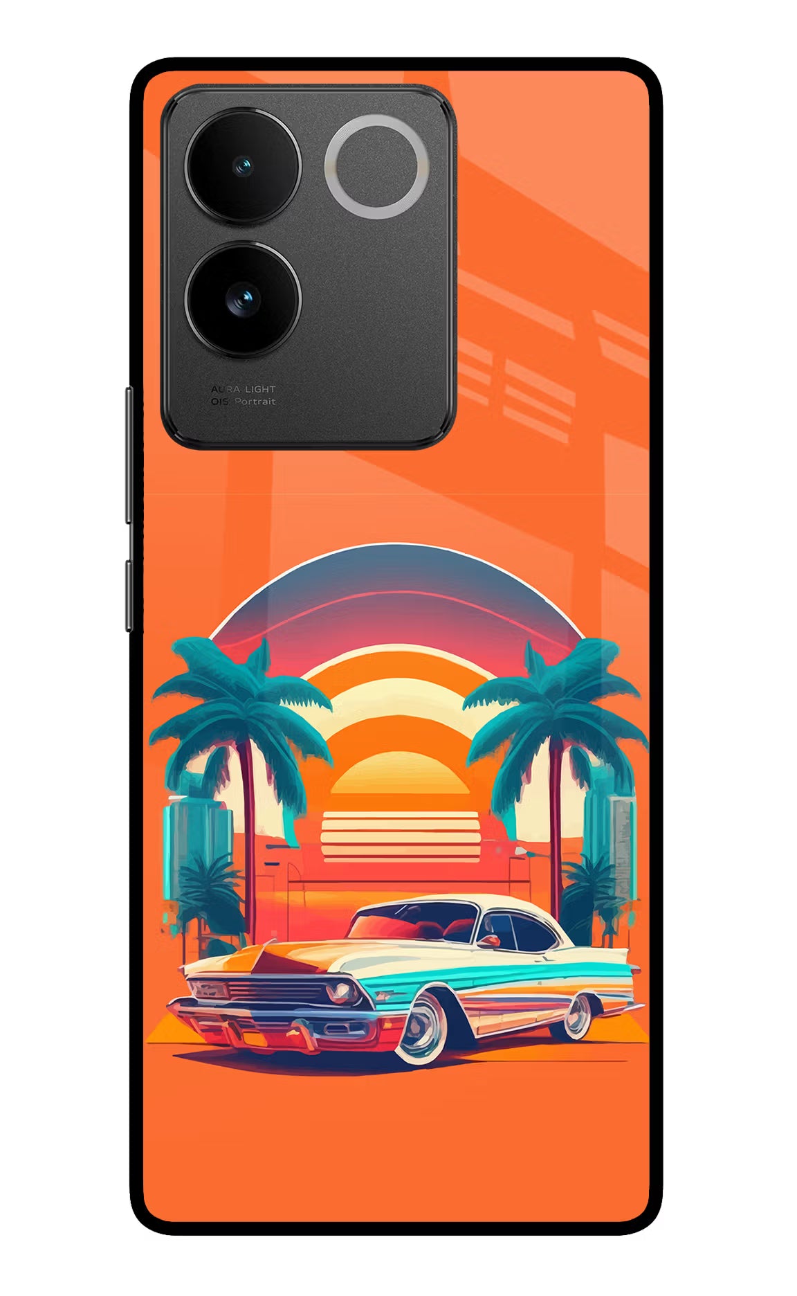 Palm Drive 80s Vivo T2 Pro 5G Glass Case Back Cover by Casekaro