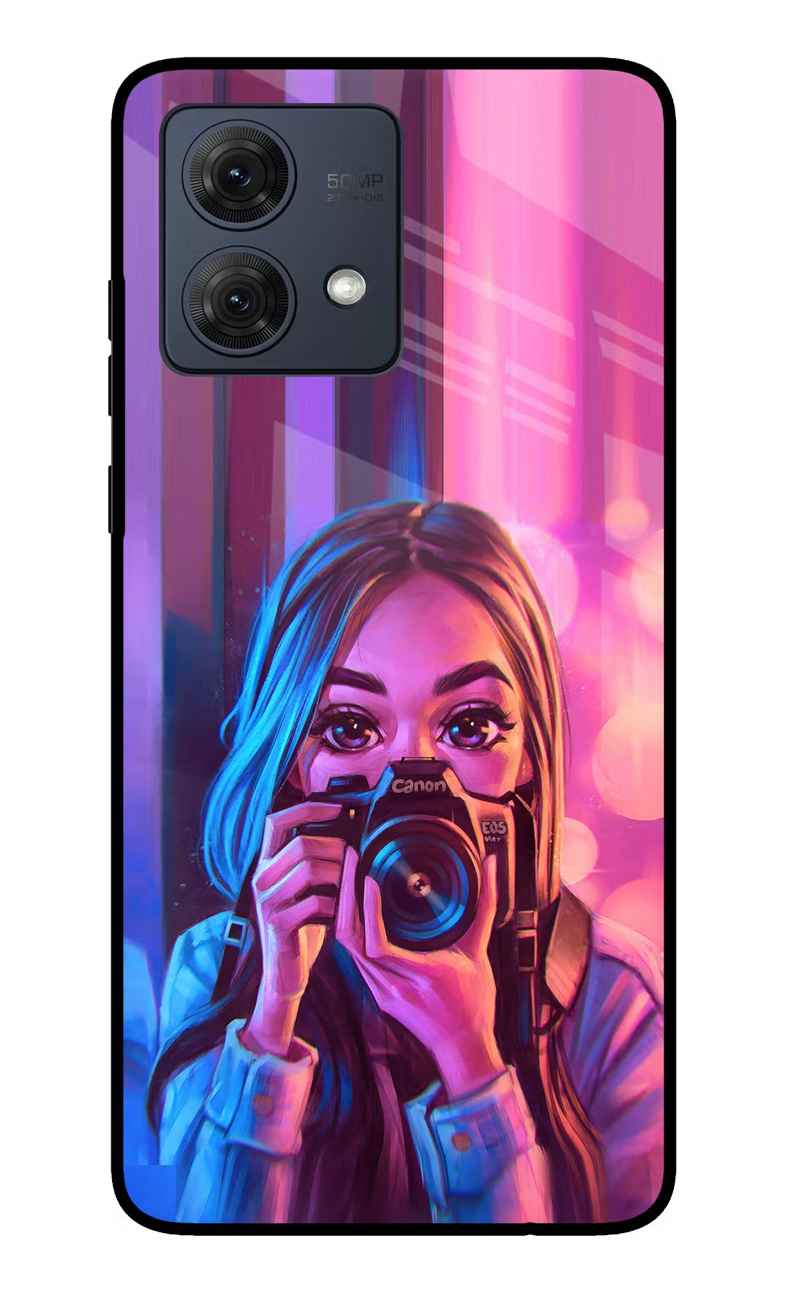 Girl Photographer Moto G54 5G Glass Case Back Cover by Casekaro