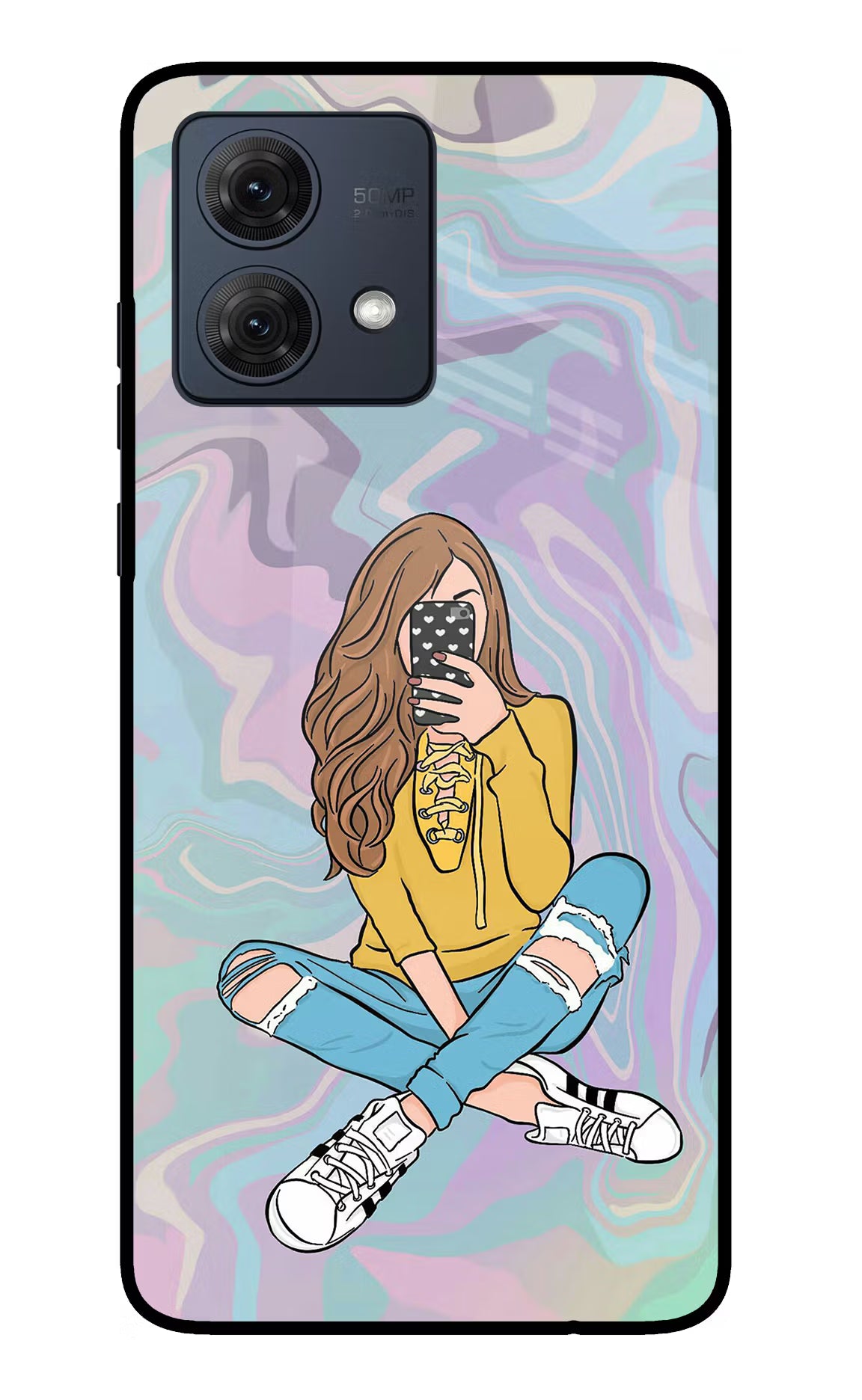 Selfie Girl Moto G54 5G Glass Case Back Cover by Casekaro