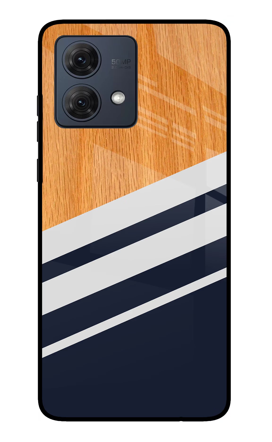 Blue and white wooden Moto G54 5G Glass Case Back Cover by Casekaro