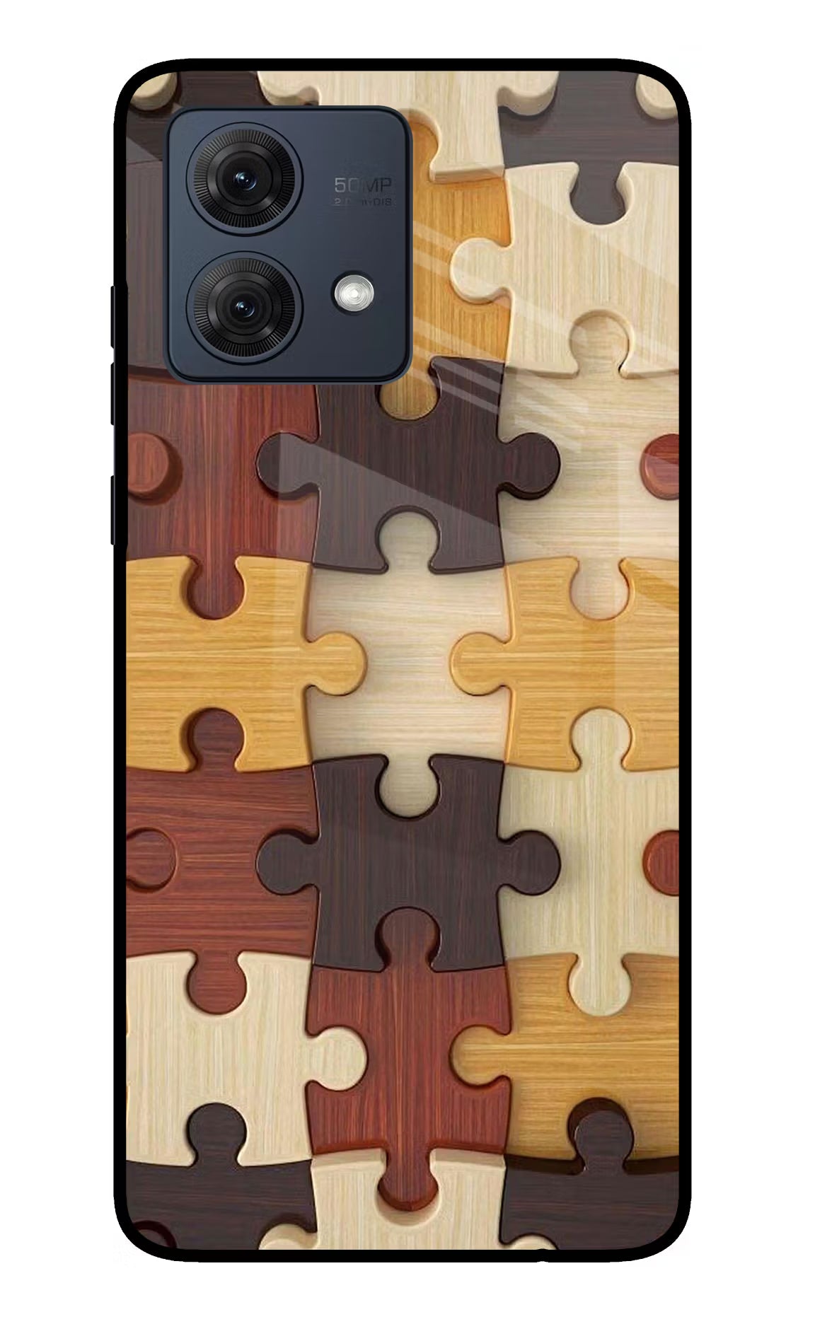 Wooden Puzzle Moto G54 5G Glass Case Back Cover by Casekaro